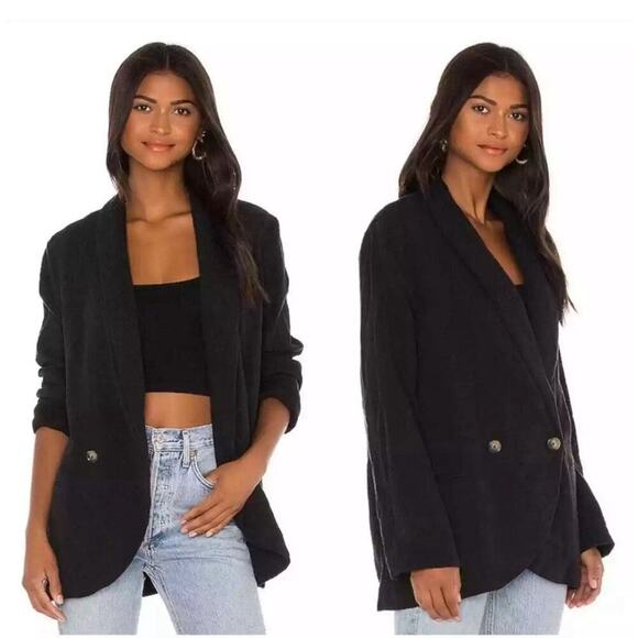 Free People Cotton Blazer Jacket Black S Gauzy Oversized Double Button $168 - Picture 1 of 4